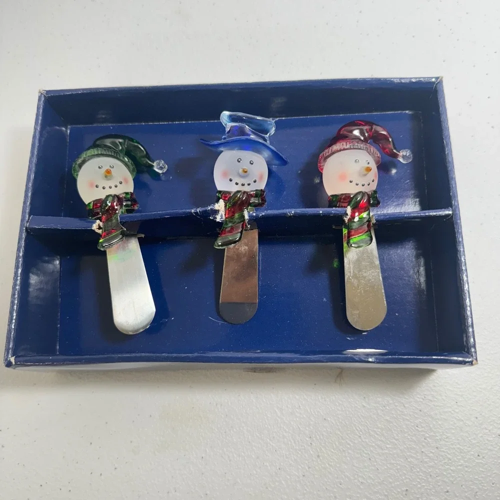 Set of 3 Snowman Cheese Spreaders Festive Holiday Kitchenware‎ Christmas 2003